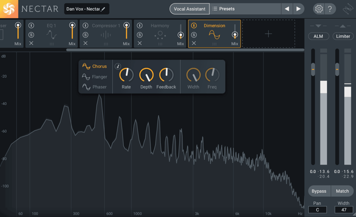Nectar 3’s Dimension module: Chorus, Flanger, and Phaser