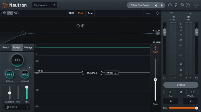 Default mix bus compressor settings in Neutron