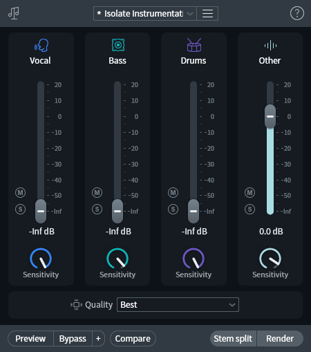 Music Rebalance helps minimize bleed from a live recording