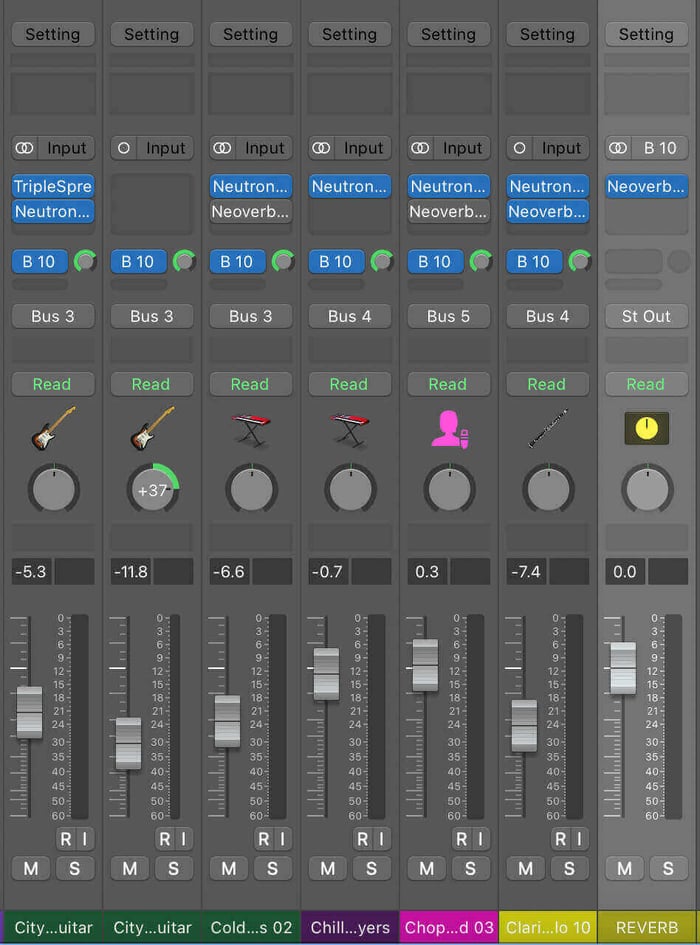 All instruments to one reverb in Logic Pro
