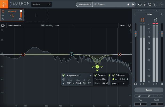 Node 3 covers the problematic hi-hat frequencies, which are now being triggered to drop in level whenever Node 2’s frequencies (from the snare) are present.