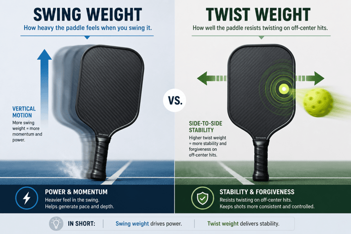 Pickleball weight placement — swing weight vs twist weight comparison