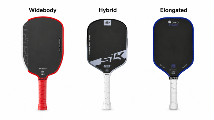 elongated vs hybrid vs standard pickleball paddles shape outline comparison