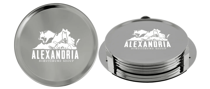 Custom engraved coasters for silver awards and gifts