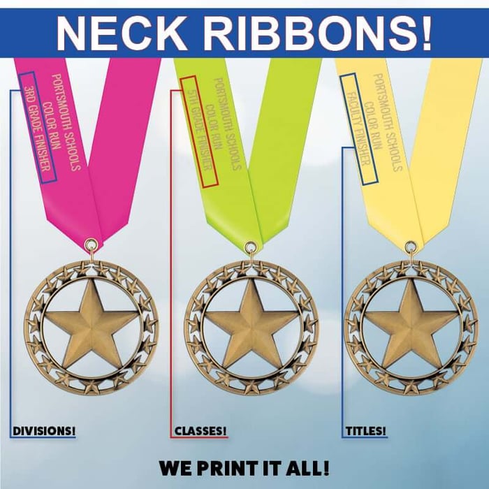 We print standard and custom divisions, classes, titles, and names on custom award medals