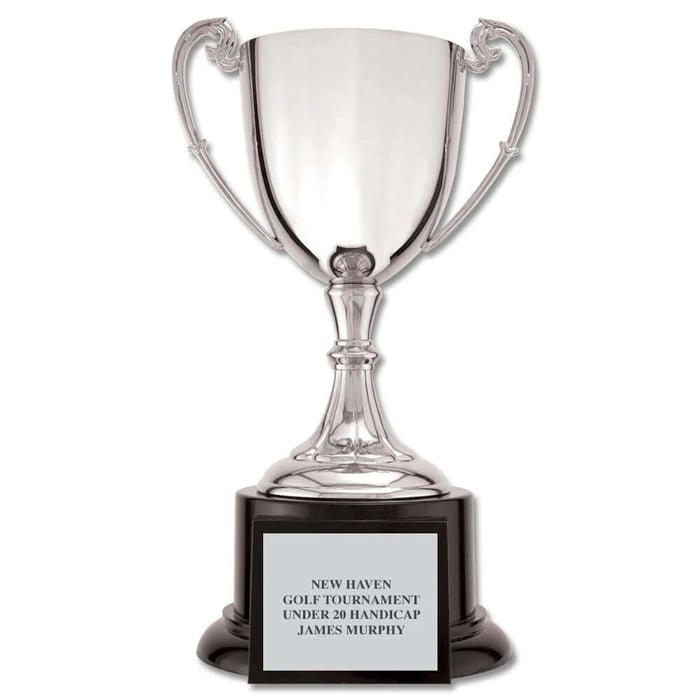Custom engraved loving cup trophy silver awards.