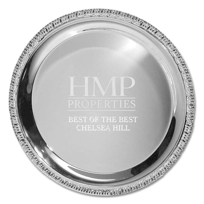 Custom engraved presentation tray silver awards.