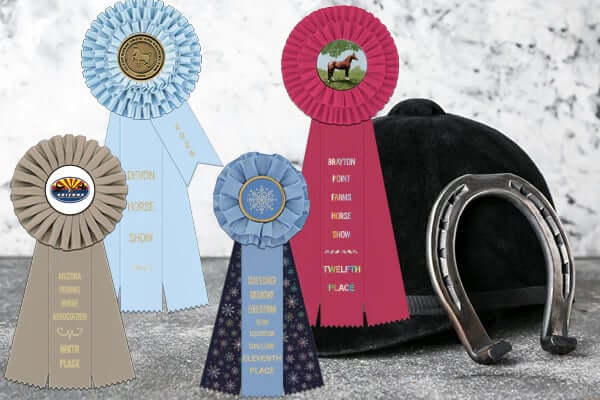 Rosette horse show awards in ninth through twelfth place colors.