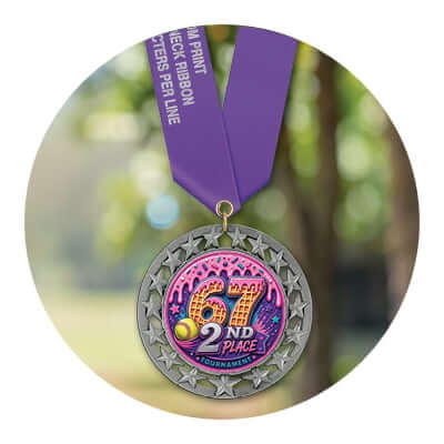 Custom printed insert medal awards for charities, fundraisers, and causes.