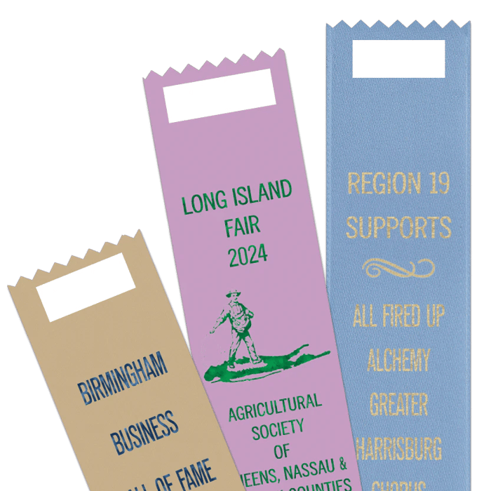 Custom hot stamped vertical tape top name badge ribbons.