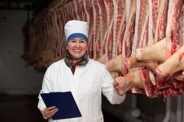 Butcher costume for a mystery party.