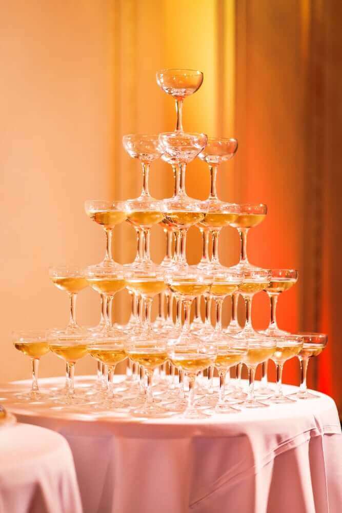 Champagne pyramid for murder mystery party