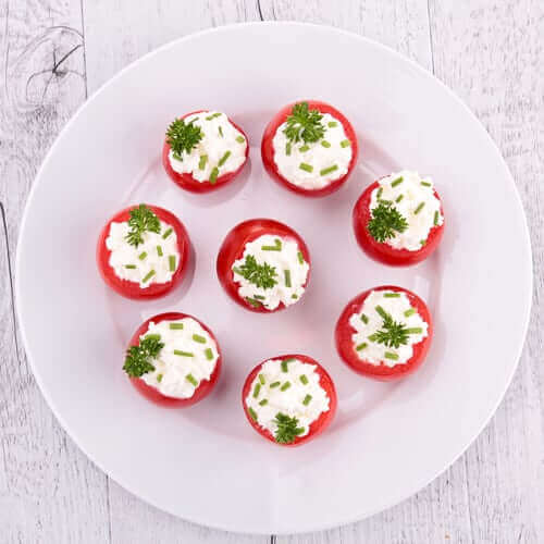 Cherry tomato bites for a murder mystery party