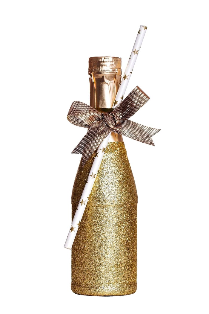 Glitter Champagne bottle for 1920s murder mystery party