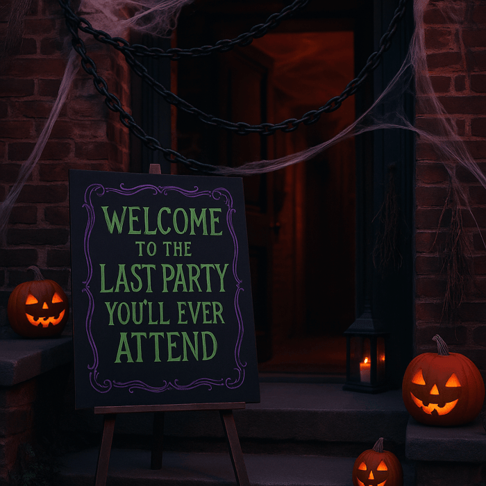 The entrance of a Halloween murder mystery party by My Mystery Party
