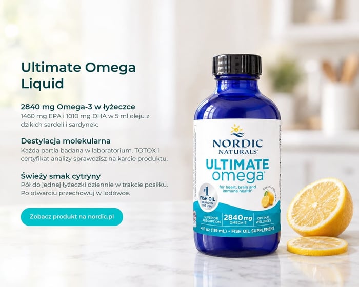 Ultimate Omega Liquid Nordic Naturals, destylacja molekularna Omega-3, 2840 mg Omega-3 w łyżeczce