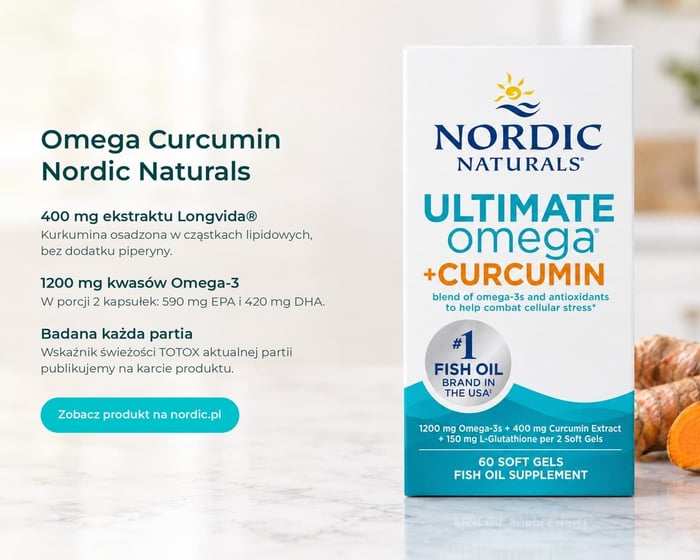 Omega Curcumin Nordic Naturals: kurkumina Longvida® i 1200 mg Omega-3 w porcji