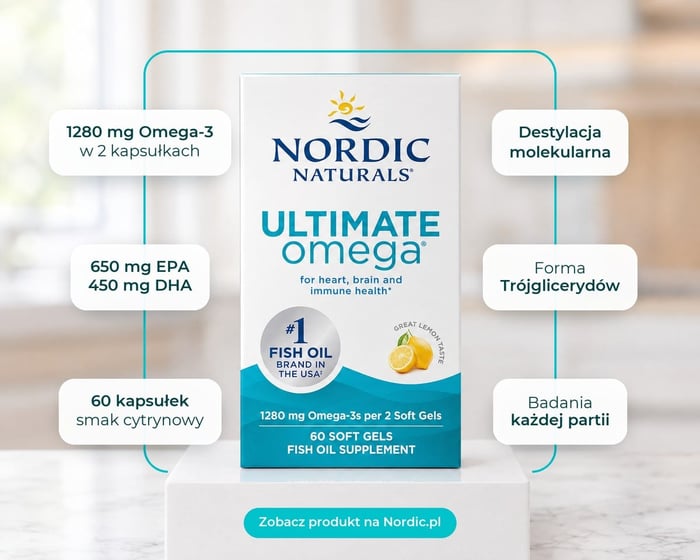 Omega-3 trójglicerydy: Ultimate Omega Softgels Nordic Naturals, 1280 mg Omega-3 w 2 kapsułkach, destylacja molekularna, forma trójglicerydów, badania każdej partii