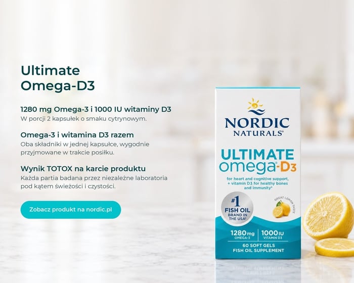 Ultimate Omega-D3 Nordic Naturals, omega-3 z witaminą D3, 1280 mg Omega-3 w porcji
