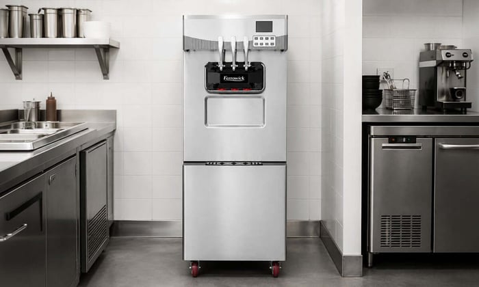 Plug-in Ferrowick commercial soft serve ice cream machine in a café