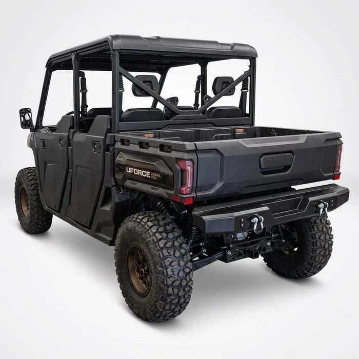 CFMOTO UForce U10 rear view with cargo bed down, normal riding position