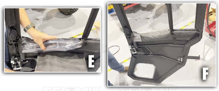 Adjusting the velcro flaps to pull the door textile taut