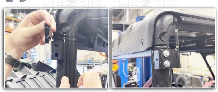 Rear upper hinge backing plate and bracket on the cage