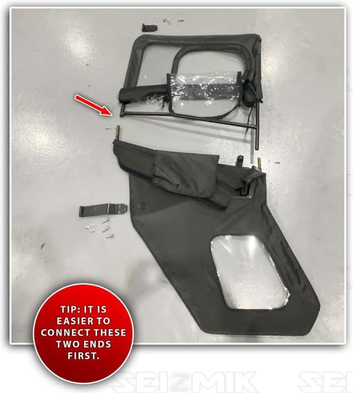Door frame and textile laid out in assembly orientation