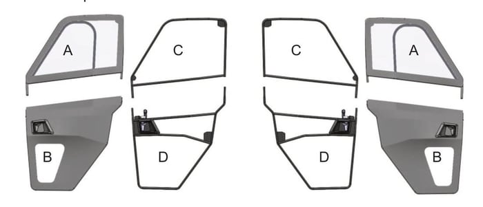 Seizmik door assembly diagram showing upper and lower textiles and frames