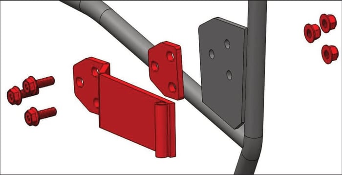 Lower hinge and spacer bolted to the door frame