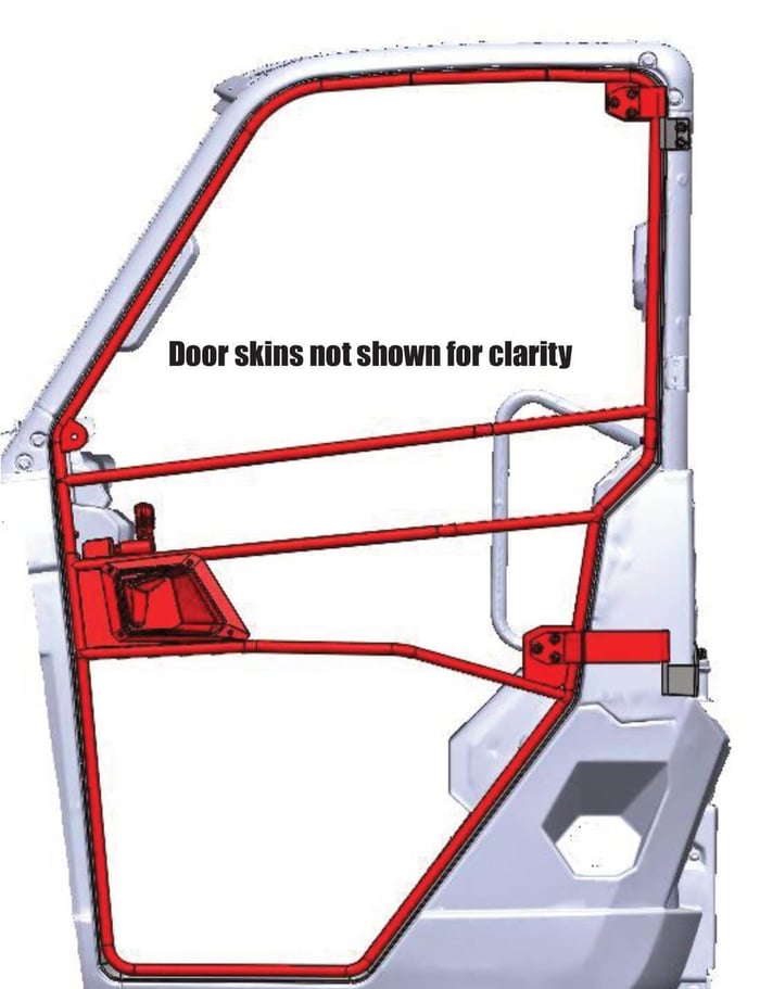 Door mounted on the hinge pins with skins hidden for clarity