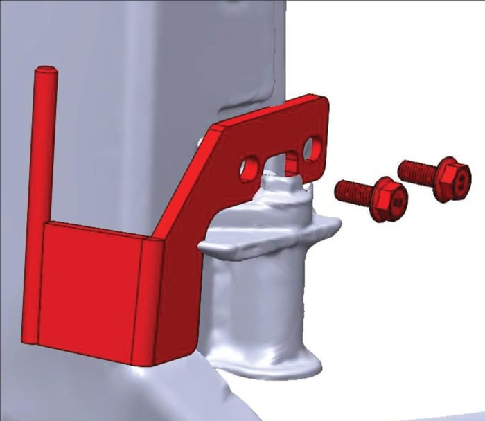 Lower hinge bracket bolted to the threaded holes under the cargo bed
