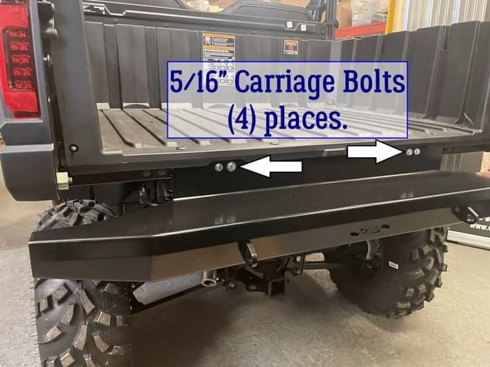 Mounting the EMP rear bumper to the bed of a Ranger SP 570 with 5/16 inch carriage bolts