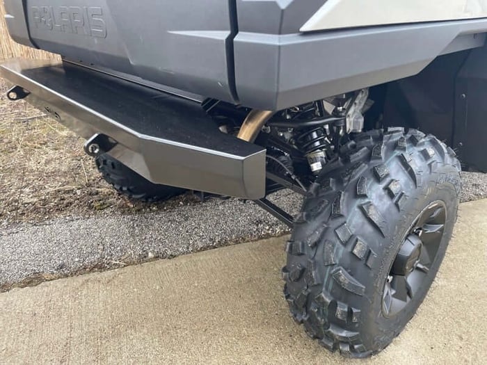 Side view of a Polaris Ranger SP 570 with the EMP rear bumper installed