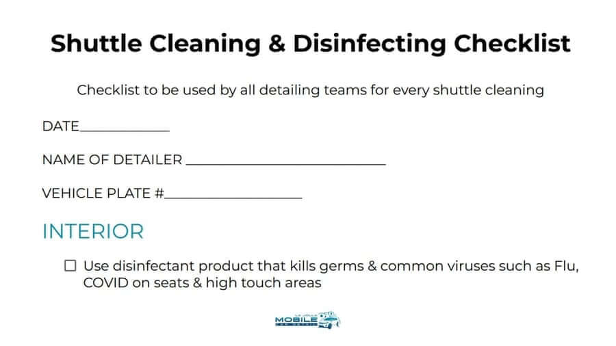 Preview of professional shuttle cleaning and disinfecting checklist used by fleet detailing teams