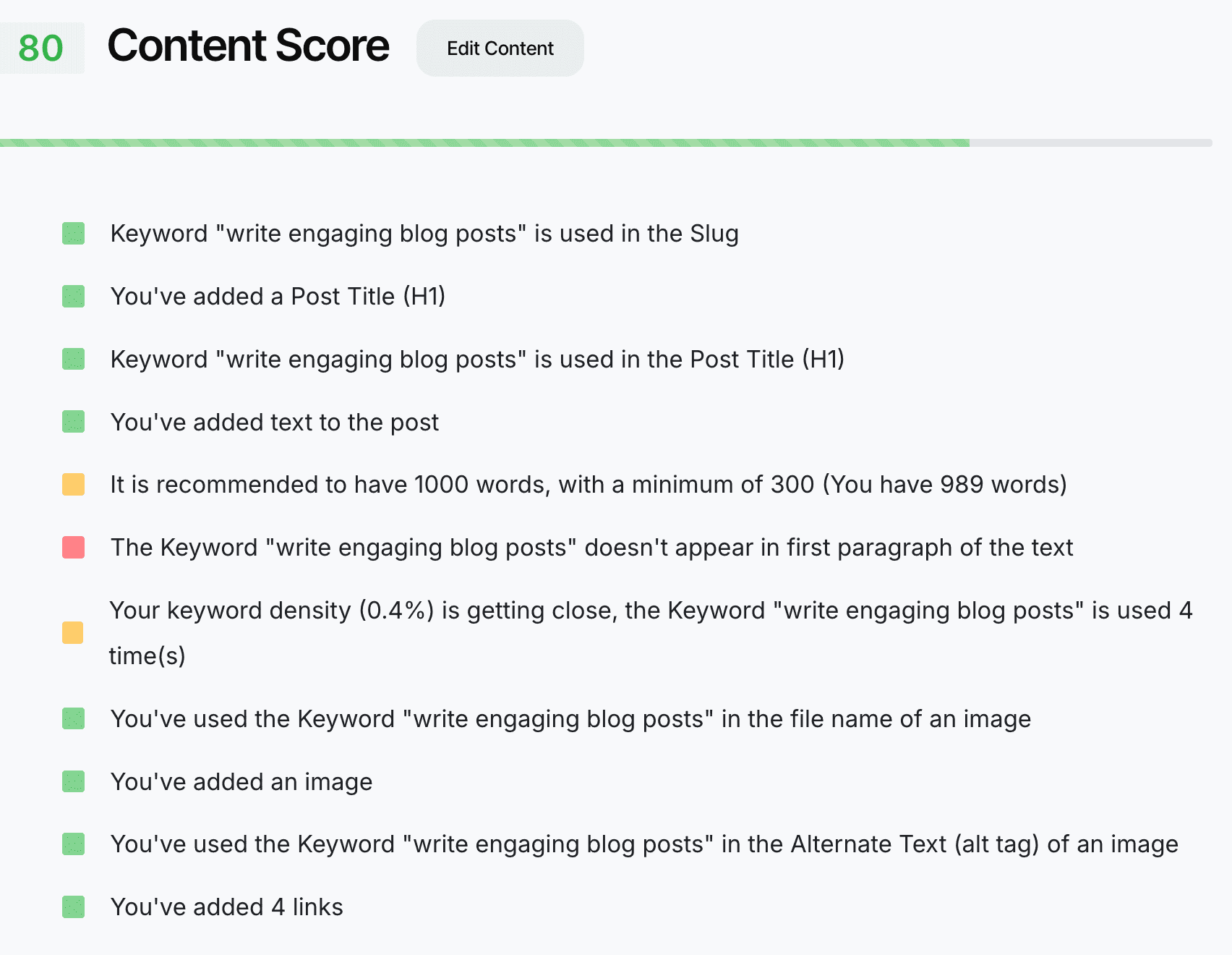 The DropInBlog SEO Analyzer: Content score