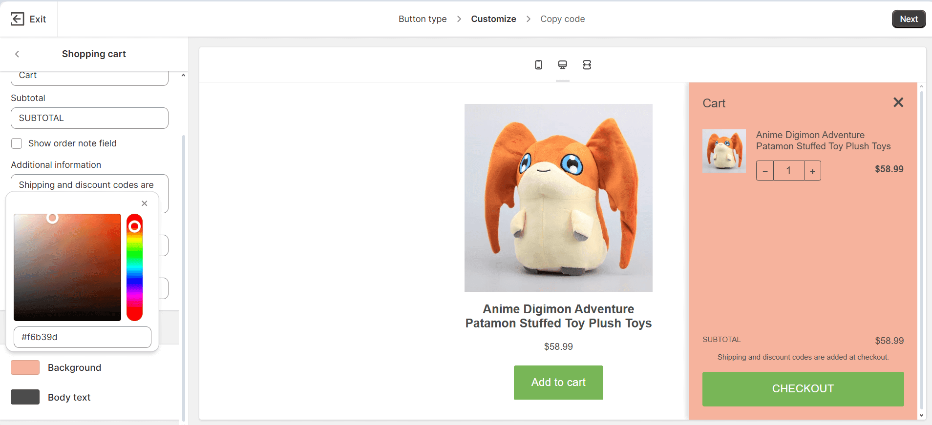 Customize Shopify's Buy button
