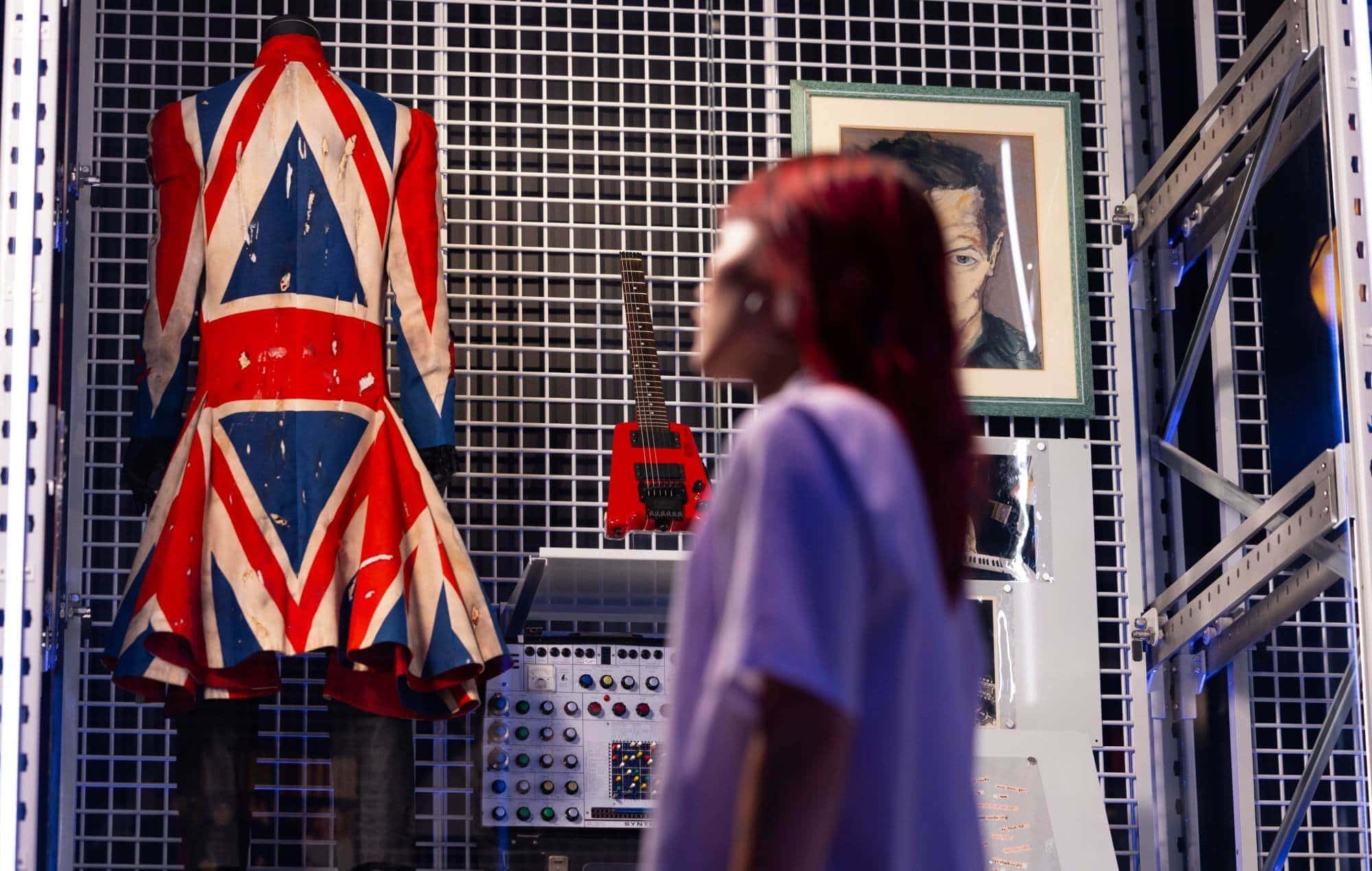 Union Flag frockcoat designed by David Bowie and Alexander McQueen for Earthling, 1997, at the V&A Storehouse