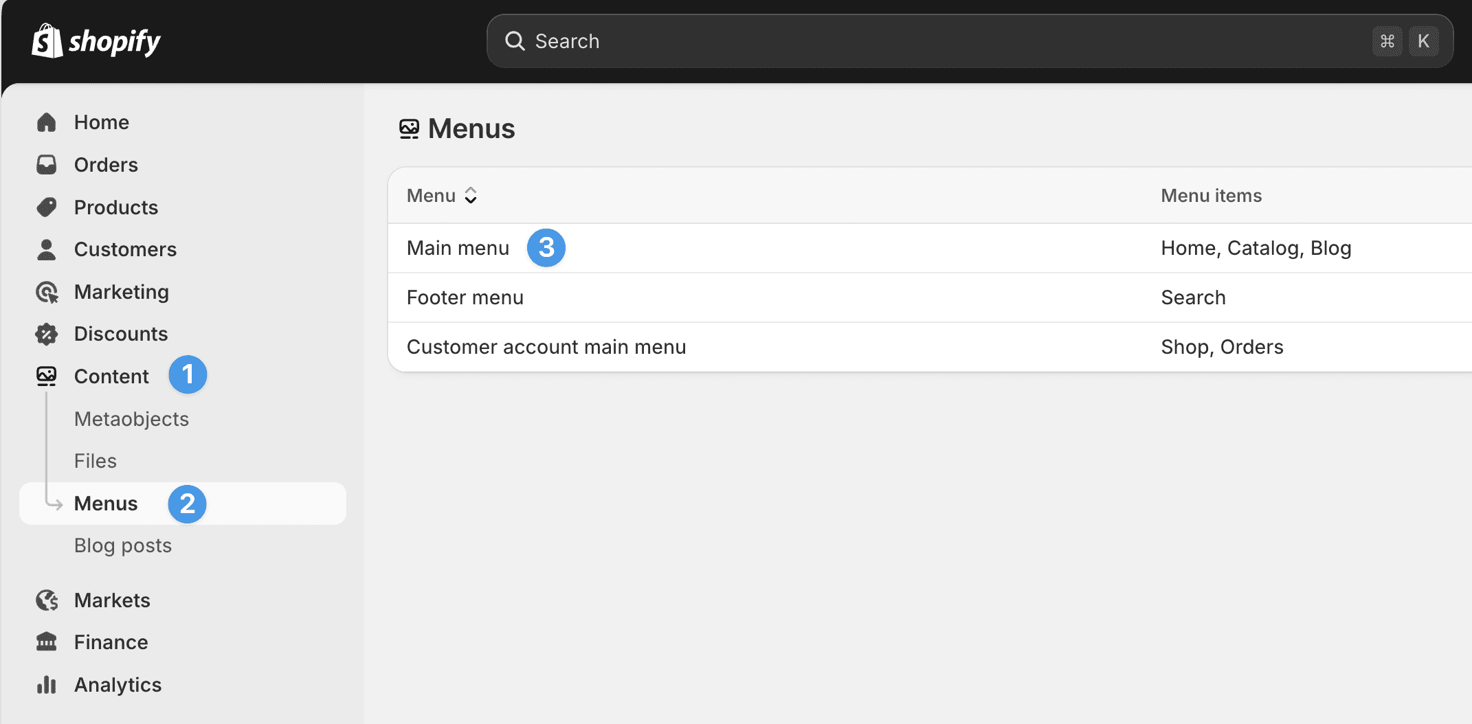Edit the main menu in Shopify