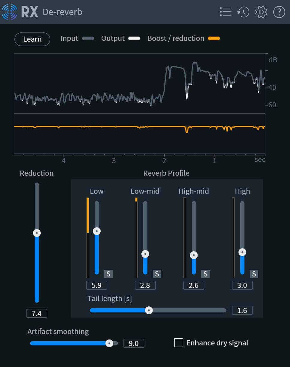 RX De-reverb plug-in