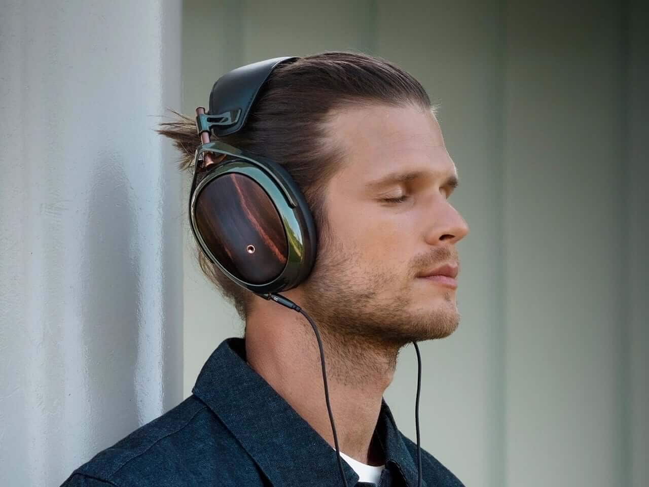 Hand-carved Macassar ebony earcups with rich grain