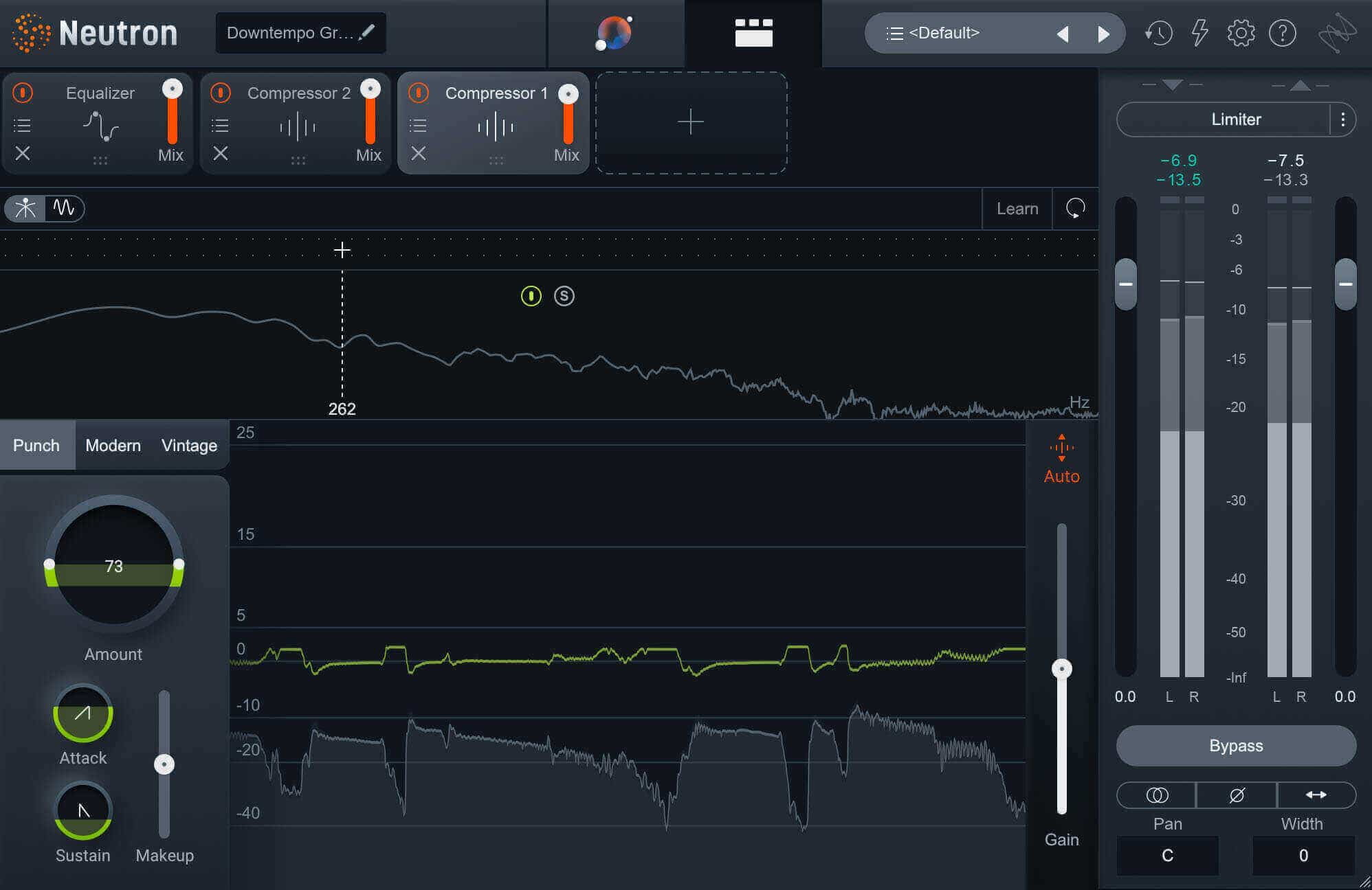 Rock bass compression settings with iZotope Neutron compressor's Punch mode