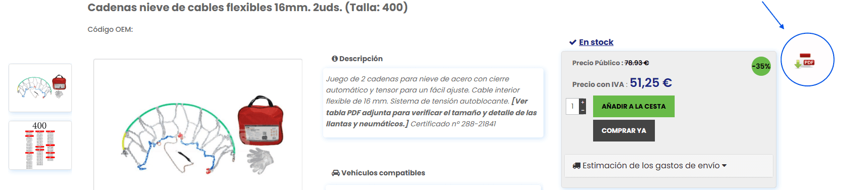Autodaz, guia de tallas para elegir cadenas de nieve