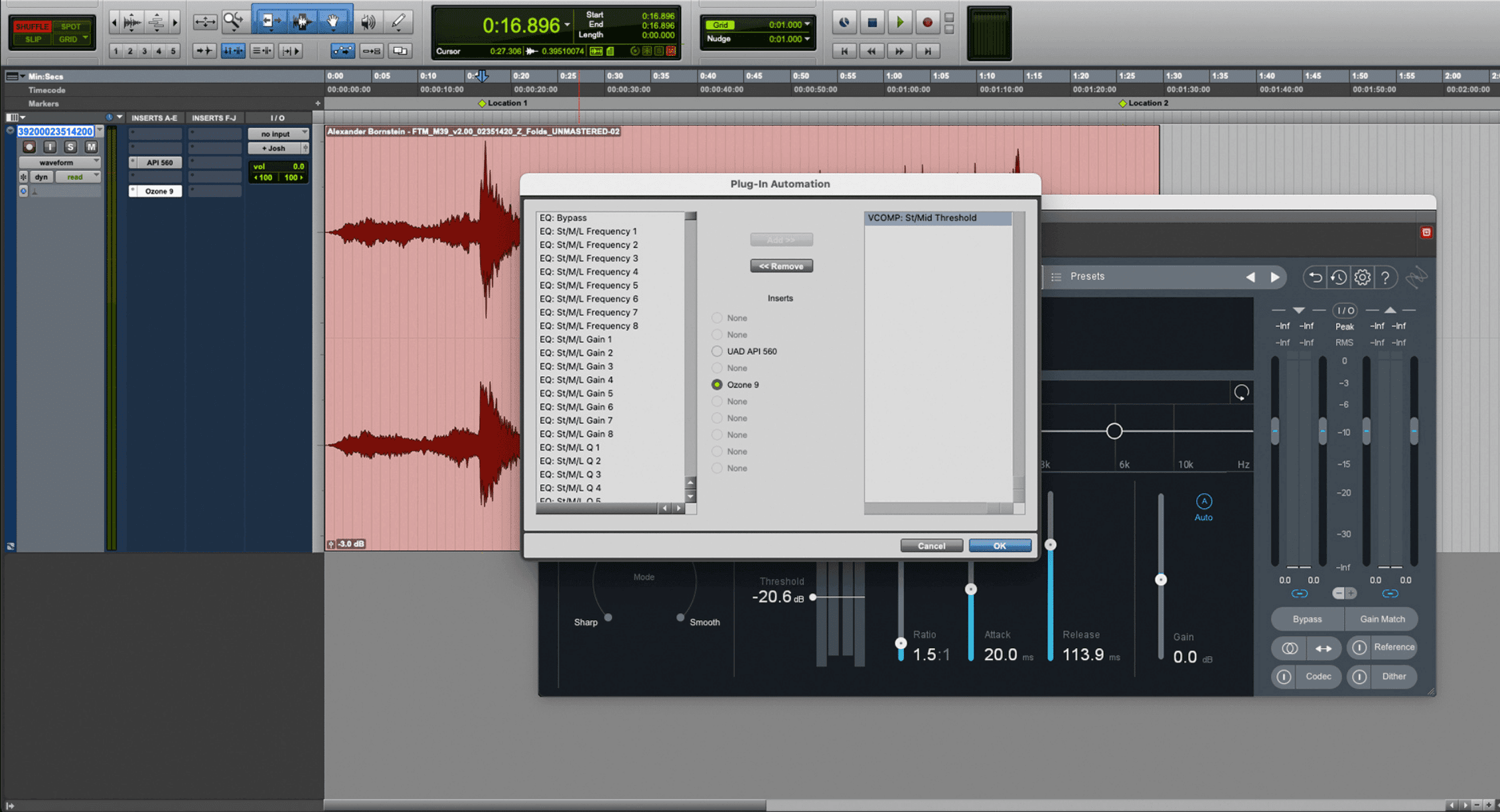 Ozone Vintage Compressor’s threshold automation enabled