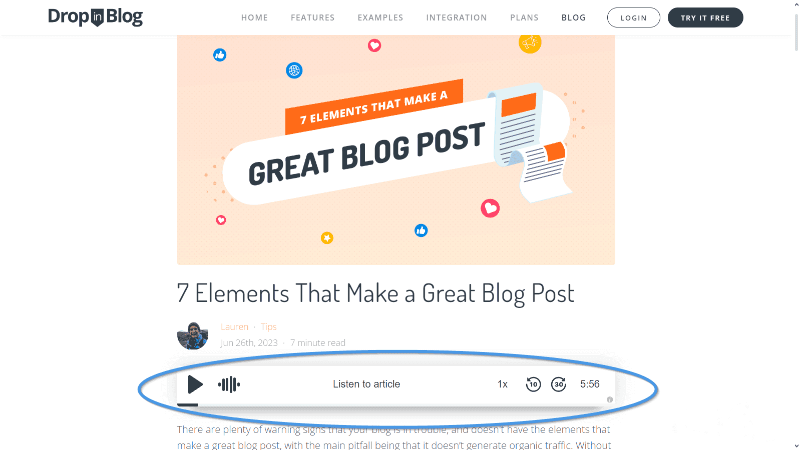 Blog Voice AI feature turned on