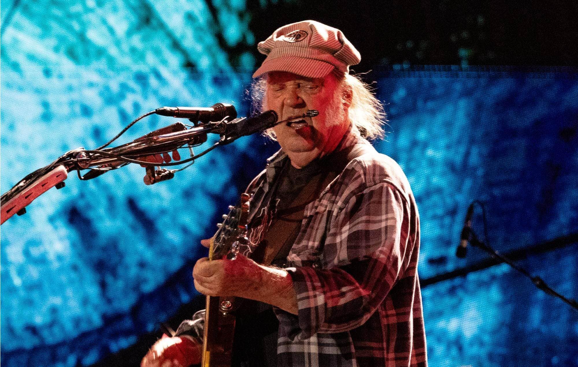 Neil Young on stage, solo performance