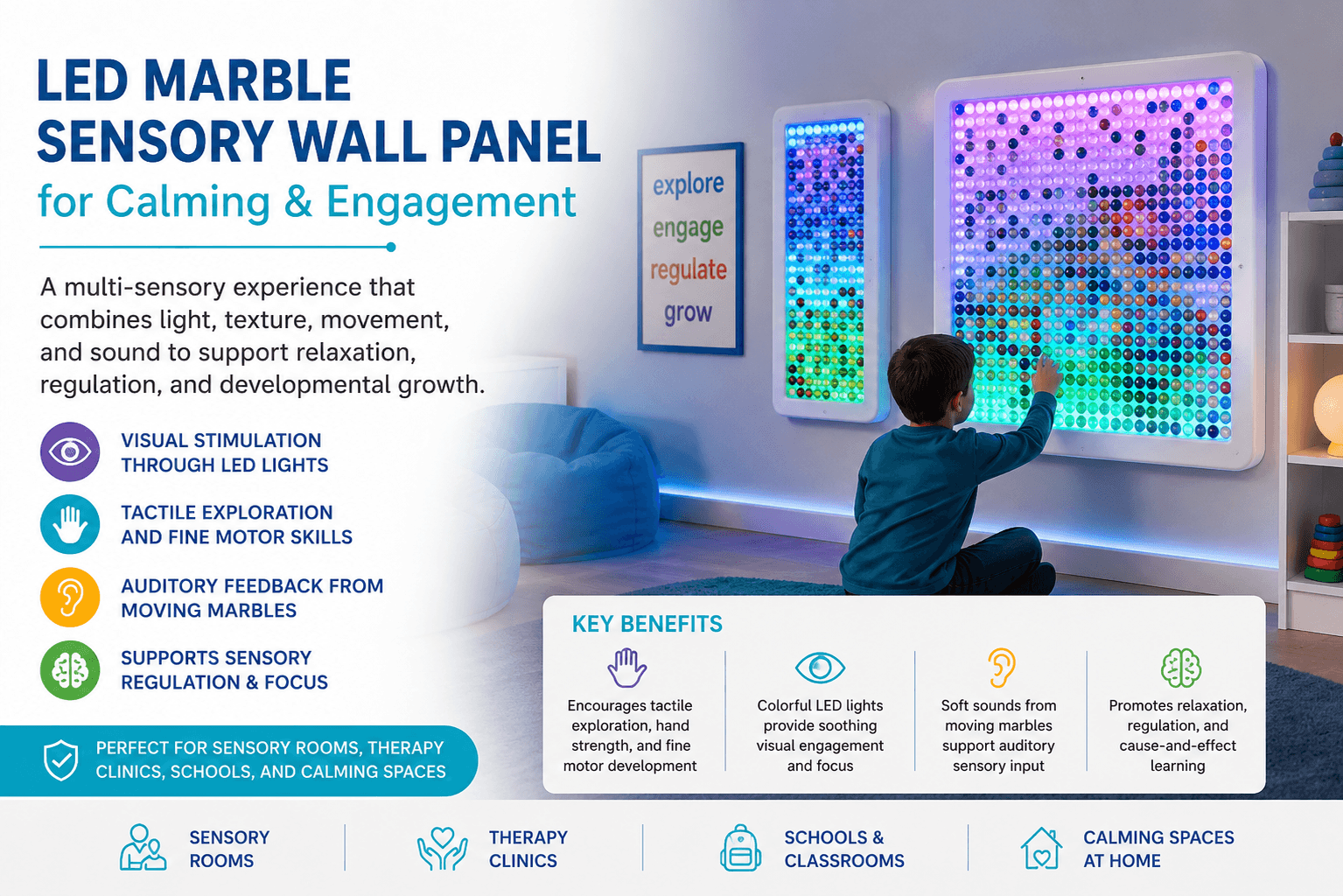 LED Marble Sensory Walls for Visual and Tactile Engagement