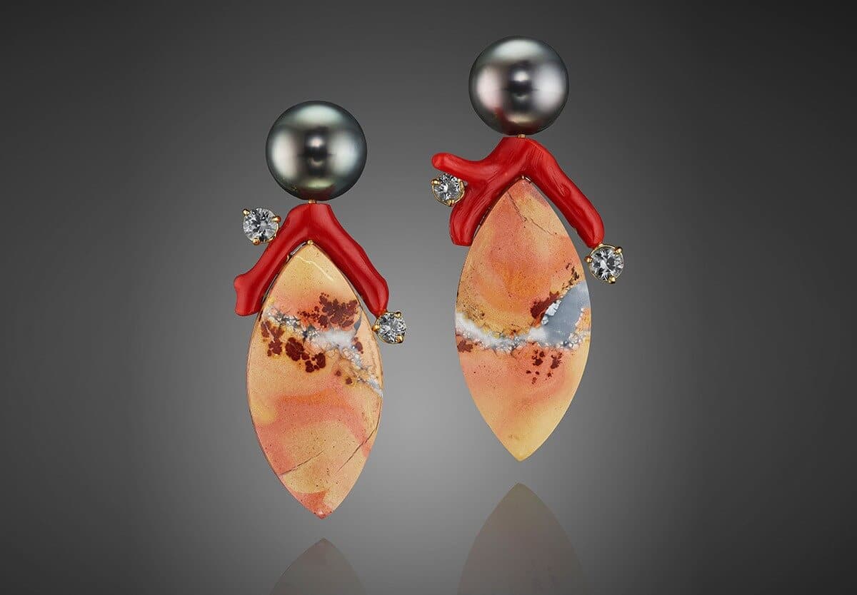 Sardinian Coral and Tahitian Pearl Earrings
