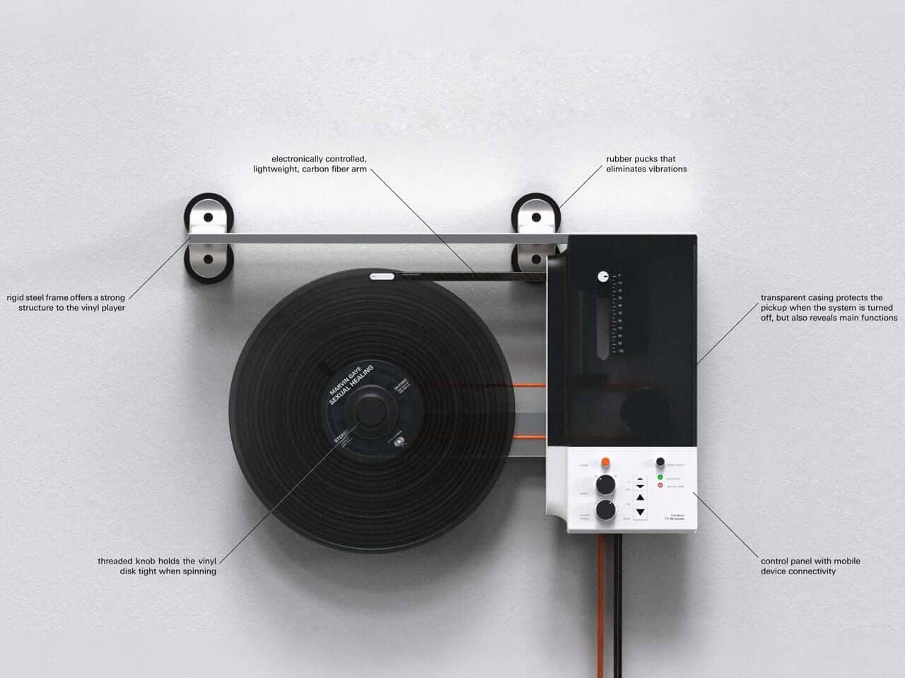 Vertical TT-90 record player mounted on a wall