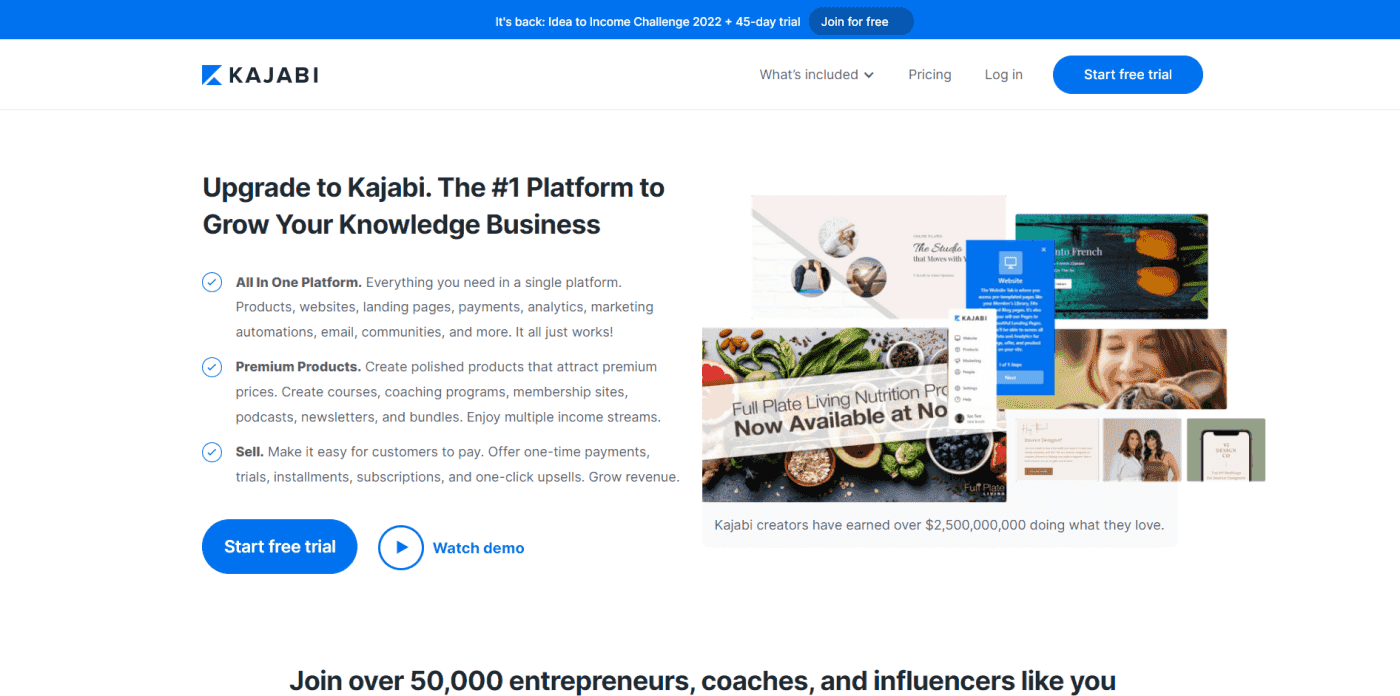 Kajabi vs SamCart: Kajabi homepage